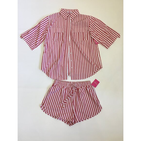 Buddy Love Womens Small Martina Two-Piece Set Red Stripe Lounge Wear Beach Cover - Picture 4 of 16